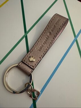 Metallic Rose Gold Leather Key Fob with Heart Stud Kate Spade
